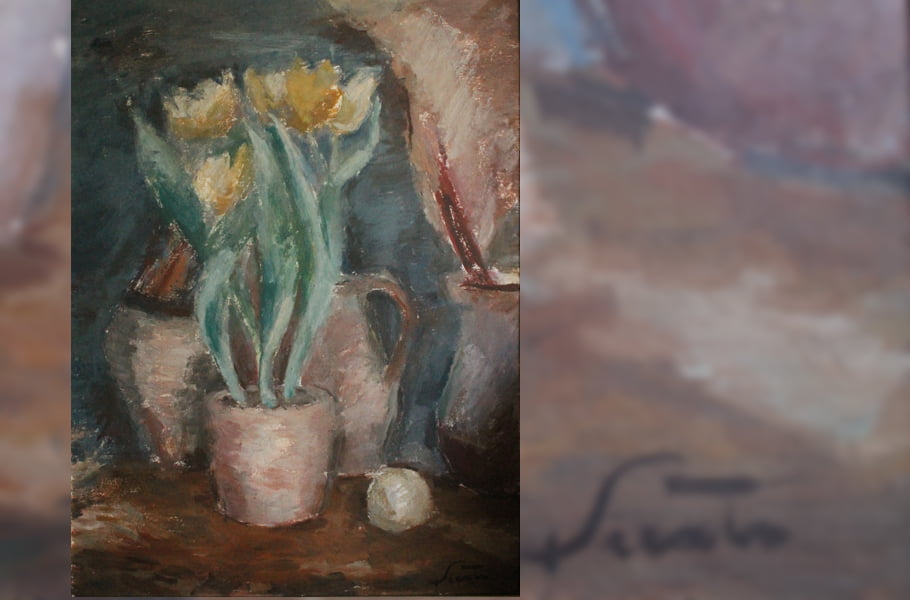 Read more about the article Exponatul lunii iunie: tabloul “Ghiveci cu flori” de Francisc Șirato