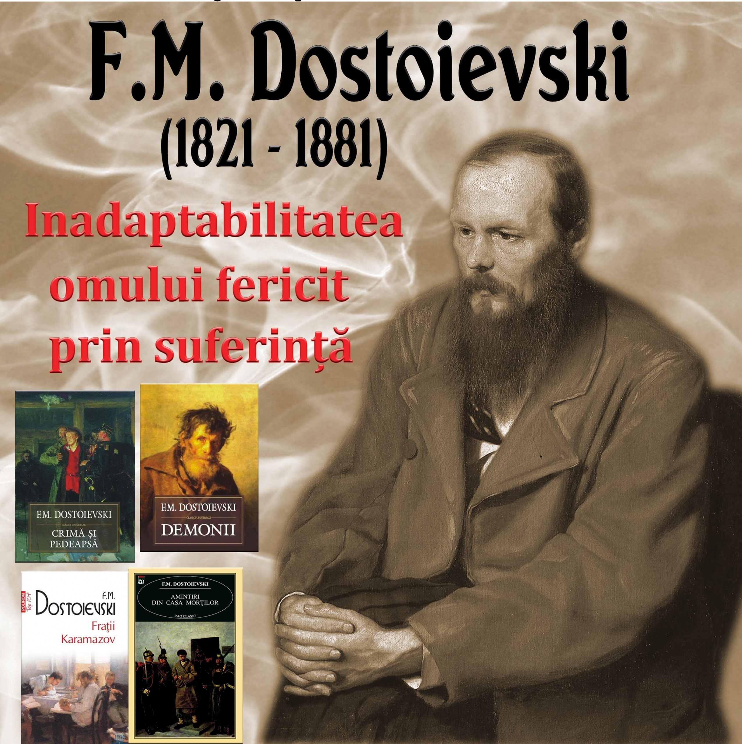 Read more about the article Eveniment cultural la Biblioteca Județeană: F.M. Dostoievski – „Inadaptabilitatea omului fericit prin suferinţă”