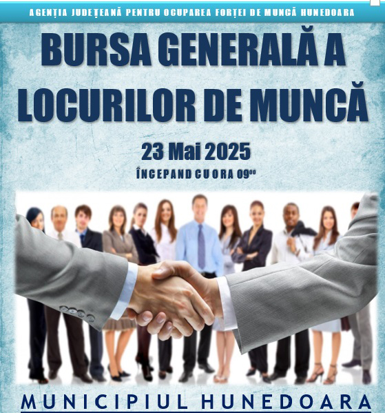 Read more about the article HUNEDOARA: Bursa locurilor de muncă – 23 MAI, ora 09 – Casa de Cultură