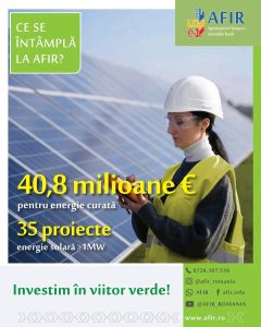 Read more about the article Energia verde prinde contur cu sprijinul AFIR: 35 de proiecte pentru producerea energiei solare