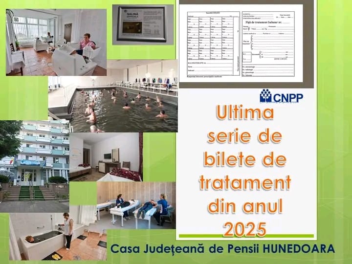 Read more about the article Casa Județeană de Pensii Hunedoara anunță ultimele bilete de tratament balnear din 2025