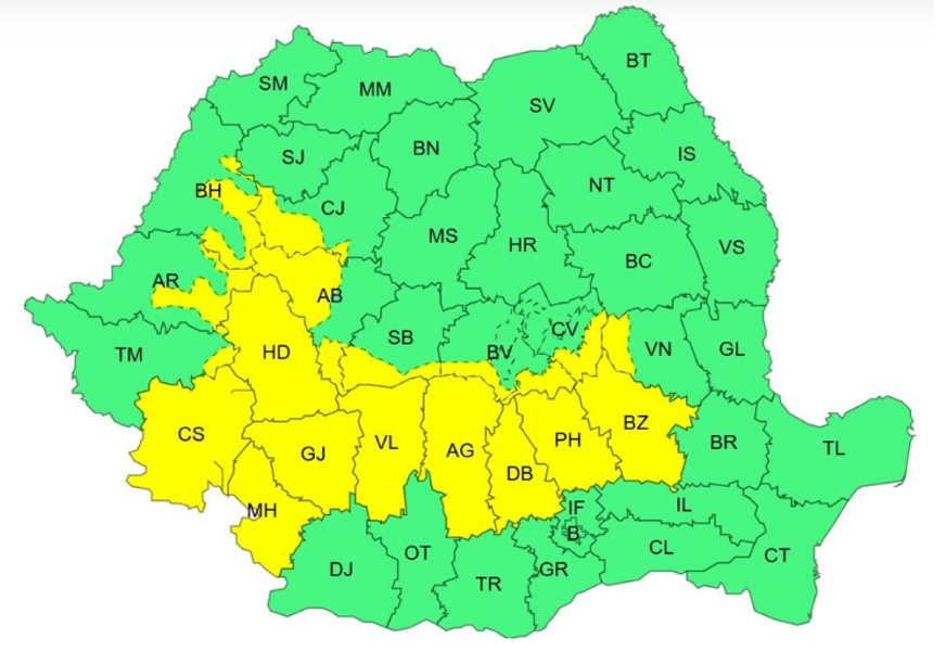Read more about the article Cod galben de vânt puternic şi precipitaţii în judeţul Hunedoara până marţi dimineață
