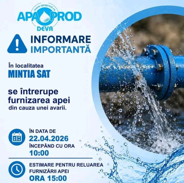 Read more about the article Mintia Sat: Avarie la reţeaua de furnizare a apei