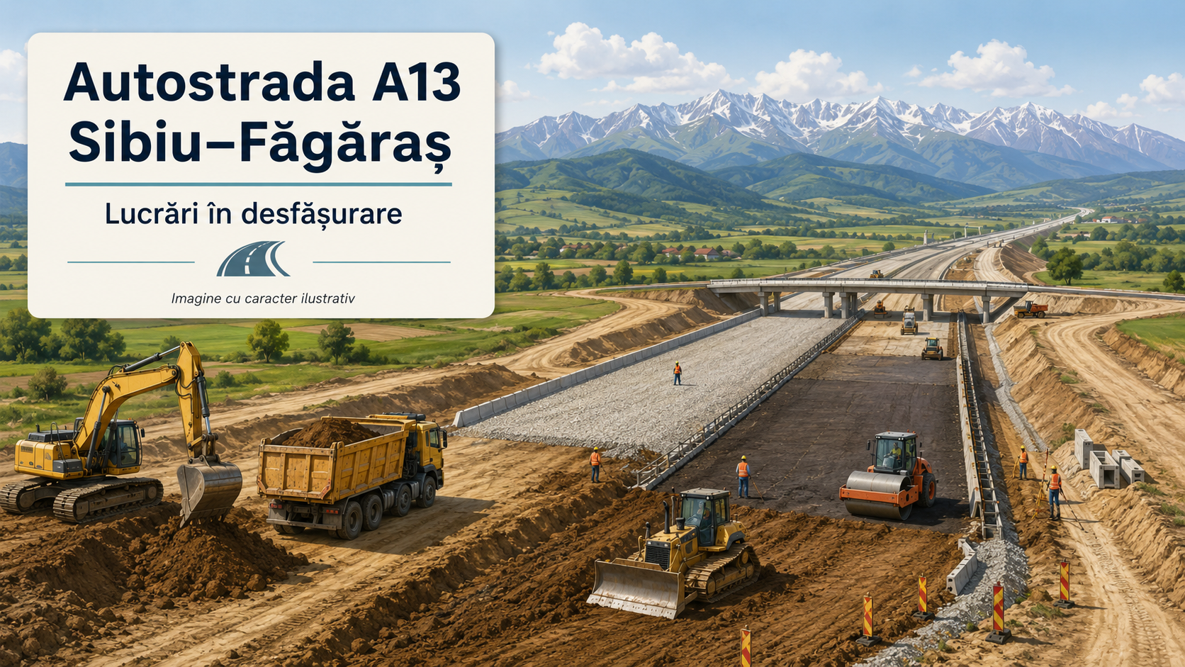 Read more about the article Mobilizare masivă pe Autostrada A13 Sibiu–Făgăraș. Peste 800 de muncitori lucrează pe primele două loturi