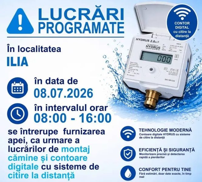 Read more about the article Furnizarea apei va fi întreruptă miercuri în Ilia pentru înlocuirea contoarelor cu unele digitale