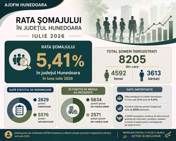 Read more about the article Rata șomajului în Hunedoara a ajuns la 5,41% în luna iulie. Peste 8.200 de persoane erau în evidențele AJOFM