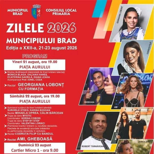 Read more about the article Zilele Municipiului Brad 2026: trei zile de muzică, tradiție și spectacole în Piața Aurului