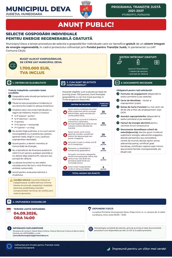 Read more about the article Anunț public- Selecție gospodării individuale pentru energie regenerabilă gratuită